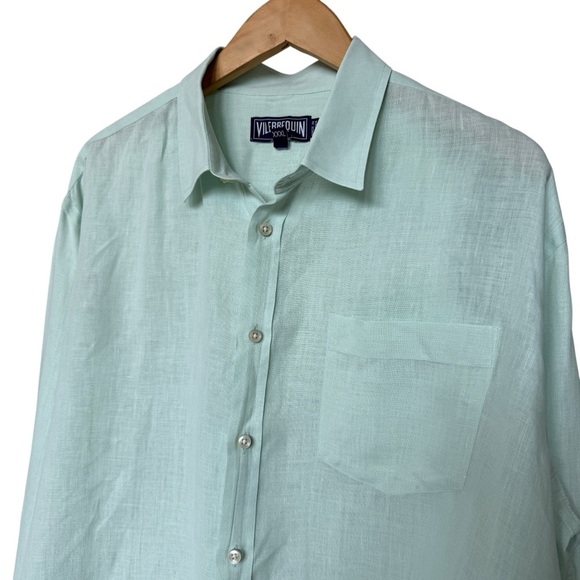 Vilebrequin Men's 3XL Light Blue 100% Linen Button-Up Shirt Long Sleeve Casual - Picture 5 of 11